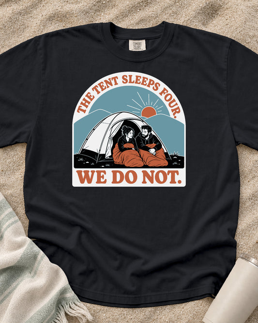 Graphite Comfort Colors 1717 tee with The Tent Sleeps Four graphic.