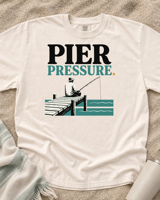 Ivory Comfort Colors 1717 tee with Pier Pressure graphic.
