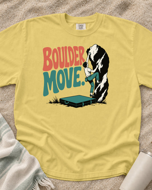 Butter Comfort Colors 1717 tee with Boulder Move graphic.