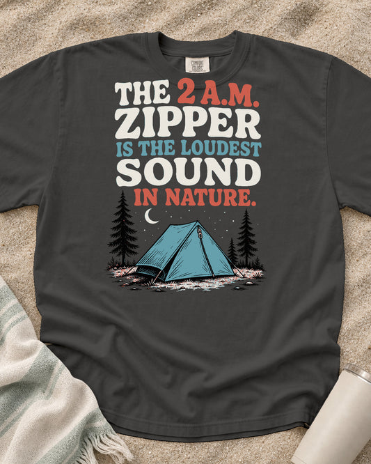 Pepper Comfort Colors 1717 tee with The 2 A.M. Zipper graphic.