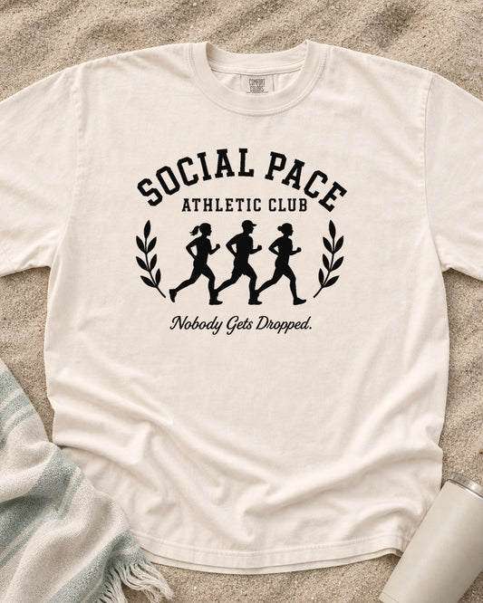 Ivory Comfort Colors 1717 tee with Social Pace Athletic Club graphic.