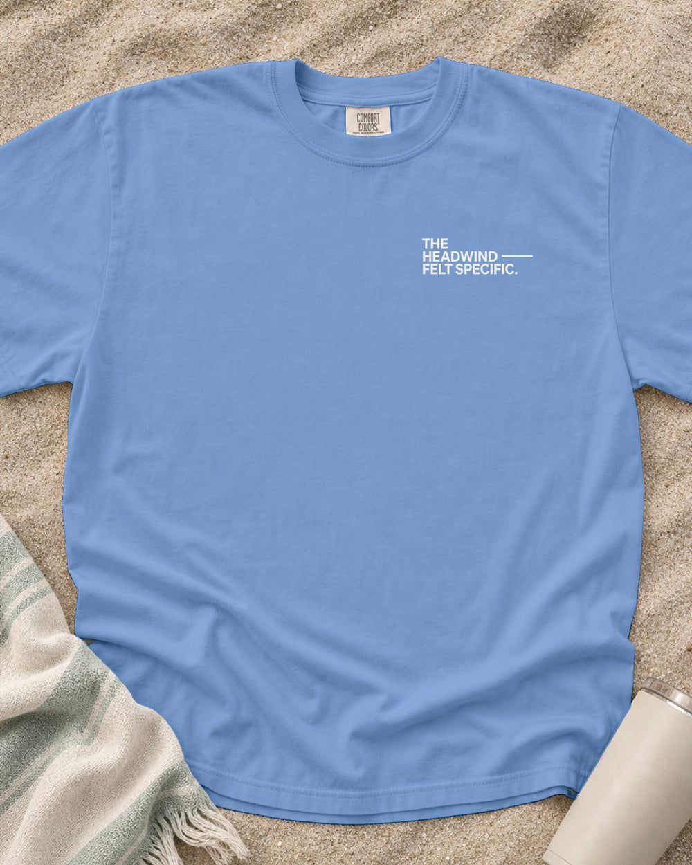 Washed Denim Comfort Colors 1717 tee with The Headwind Felt Specific graphic.
