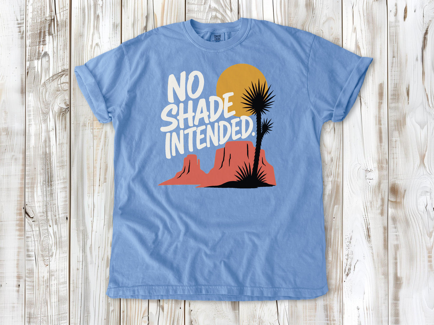 Pepper garment-dyed tee with No Shade Intended desert hiking graphic.